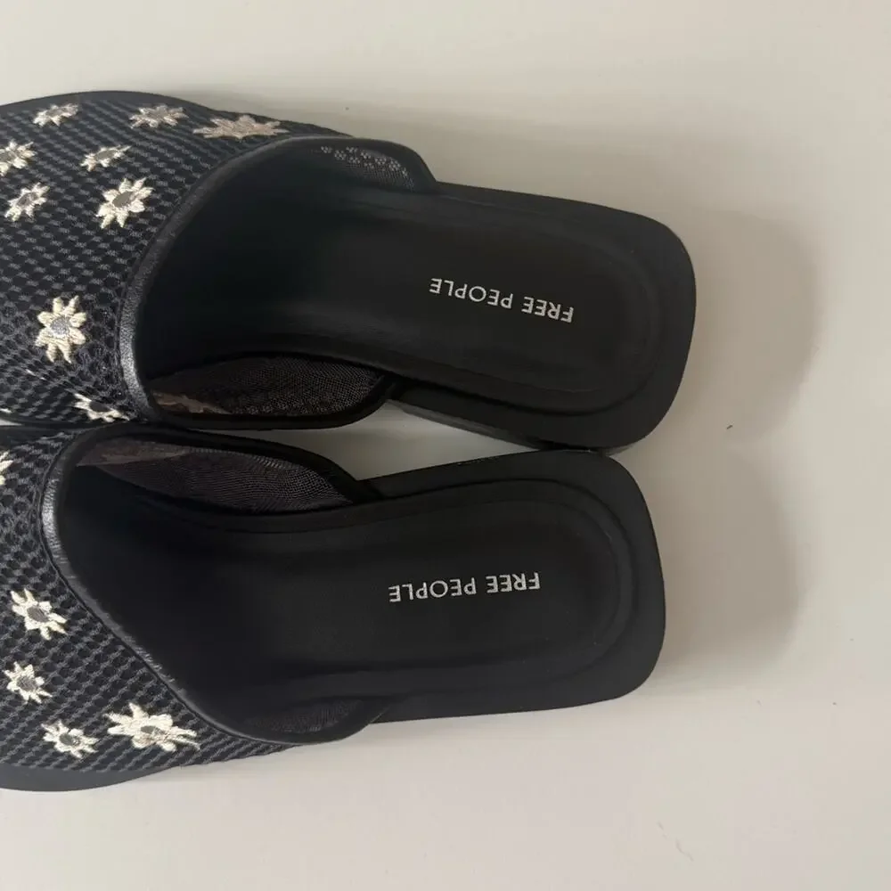 Free People Becky Daisy Embroidered Mules in Black 9